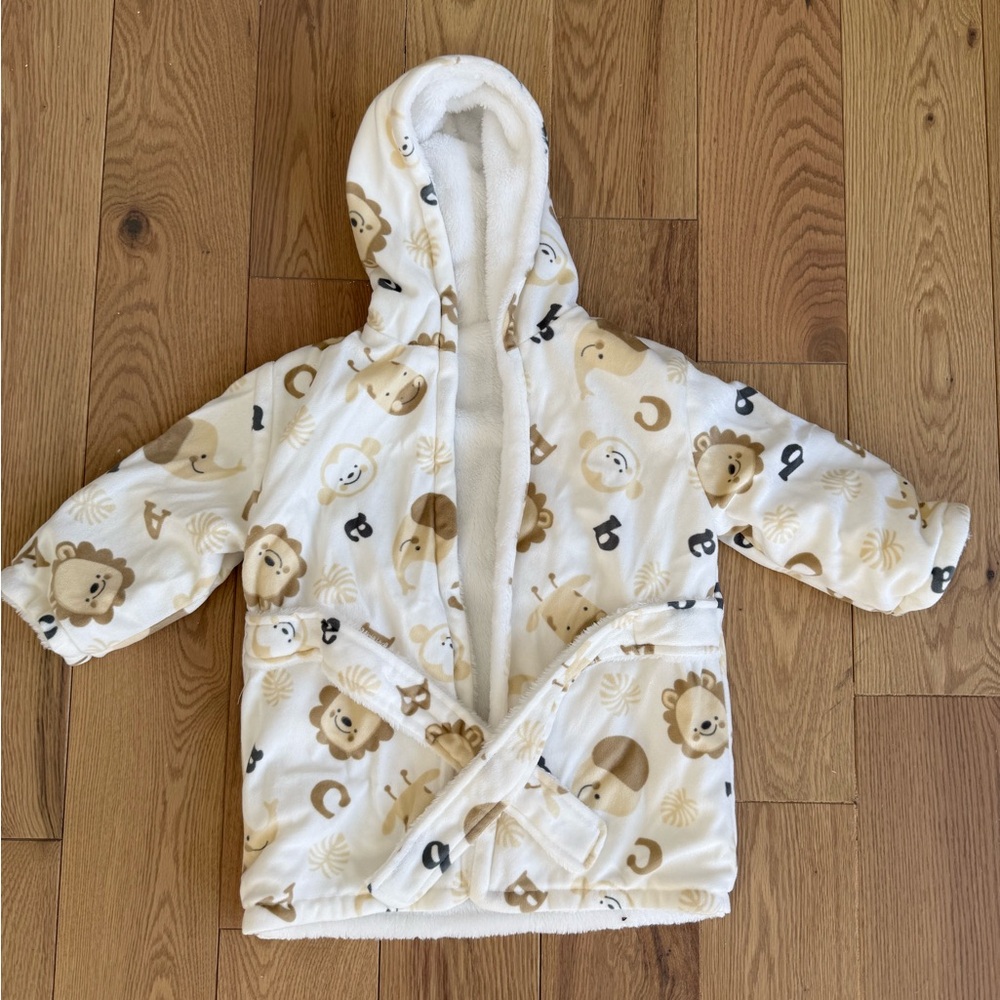 Adorable Plush Animal Print Hooded Baby Robe 6-9 Mos NWOT